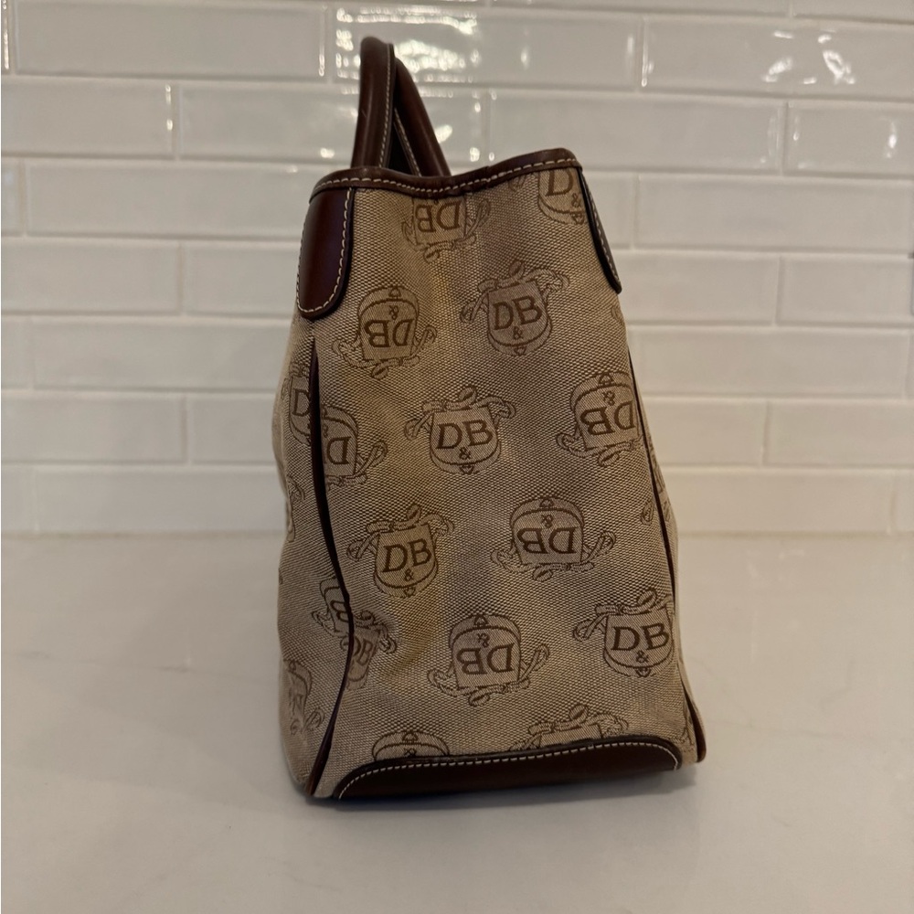 DOONEY & BOURKE Canvas Brown & Tan Leather DB Signature Tote Satchel Bag Purse - Picture 8 of 13
